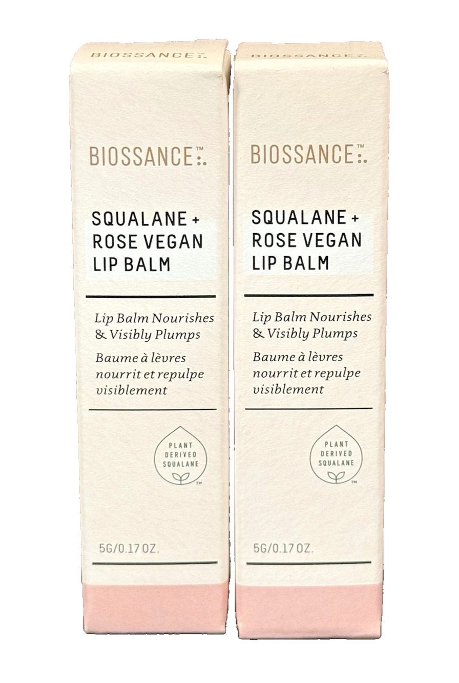 (2) Biossance Squalane + Rose Vegan Lip Balm Travel Size 5g/0.17oz Each, Boxed